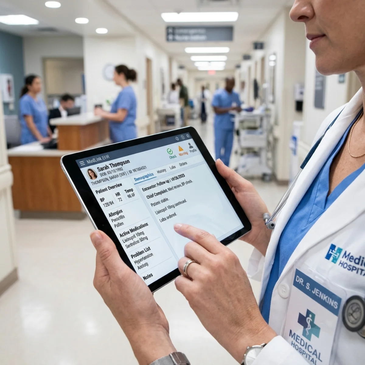 Tablet screen showing a patient's active medication list.